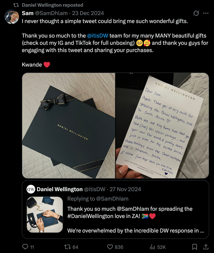 An X from Daniel Wellington.