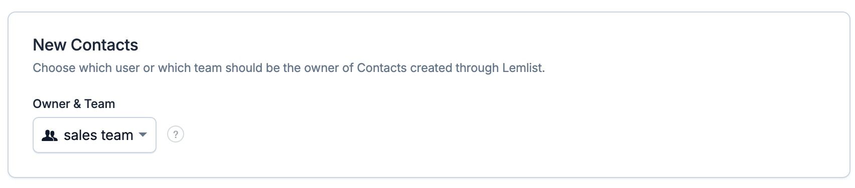 Configuración de la integración de Lemlist para definir qué contactos de usuario o equipo se asignan a