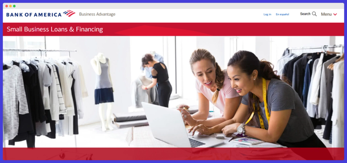 The bank of America website shows two women looking at a laptop.