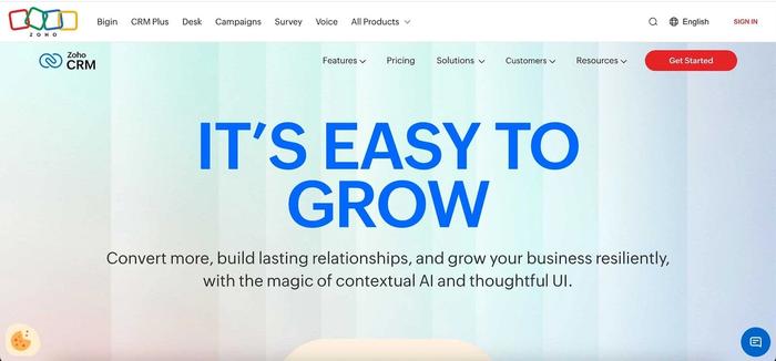Zoho CRM website.