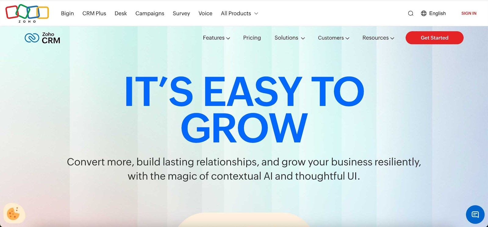 Zoho CRM website.