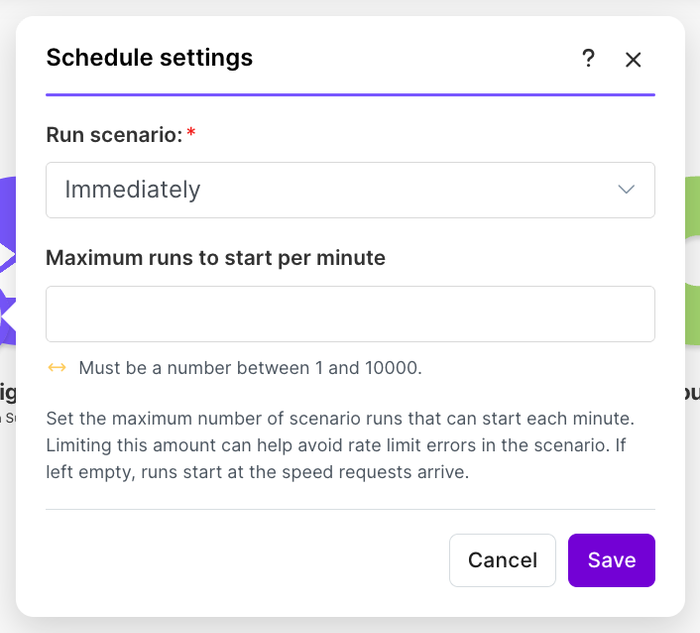 immediately as data arrived button to activate make automation