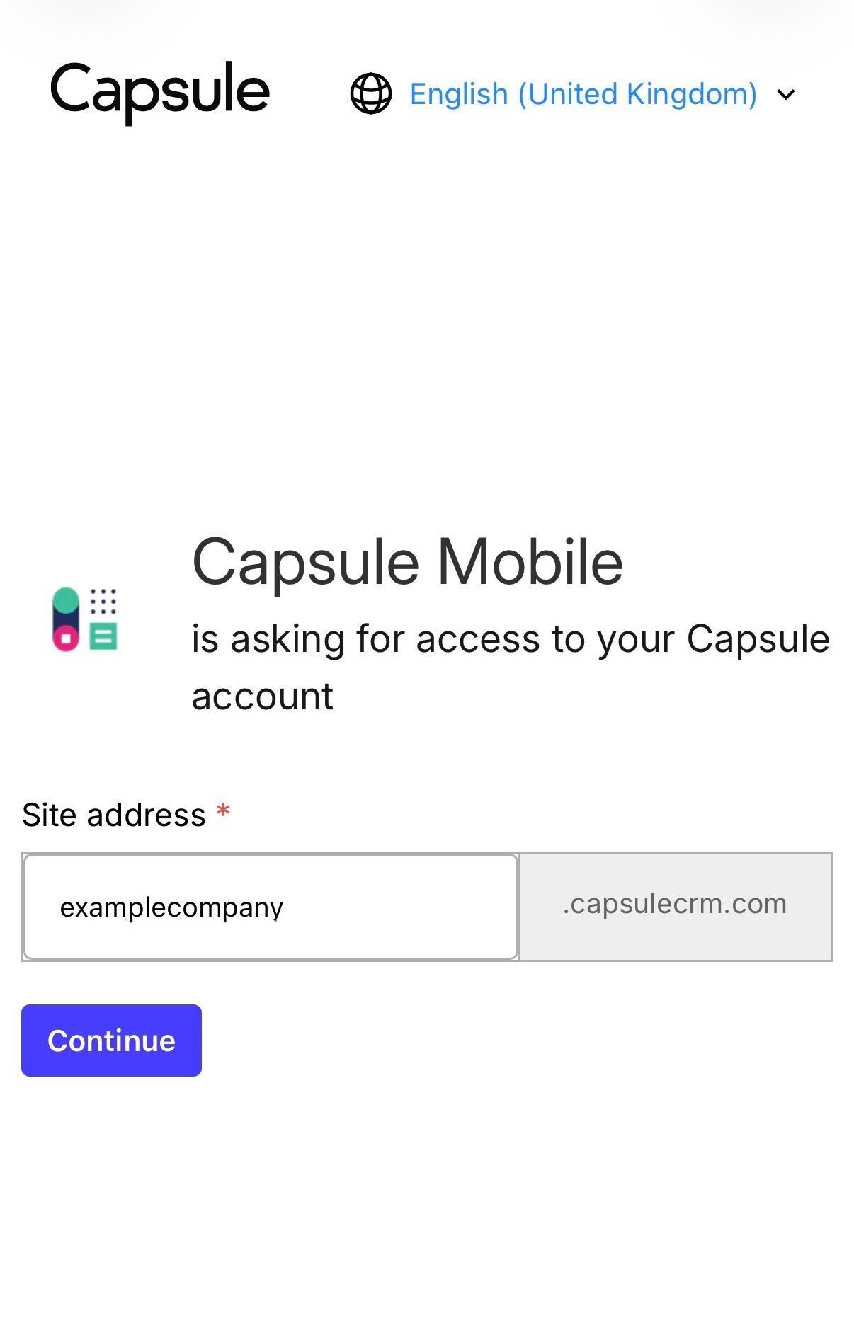 Iniciar sessão com o endereço do site