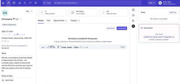 showing new contact created in capsule