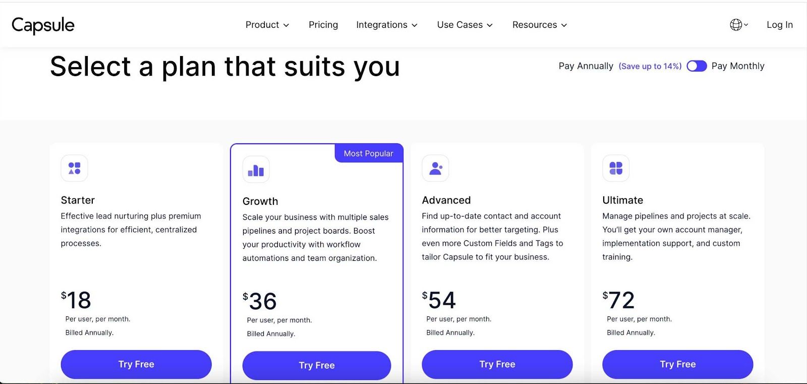 Capsule CRM pricing.