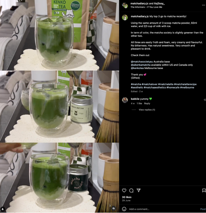 matcha recipe insta post