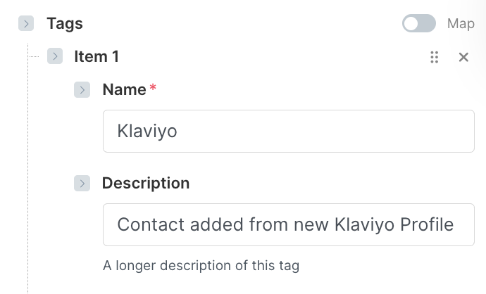 klaviyo tag added in make tag field