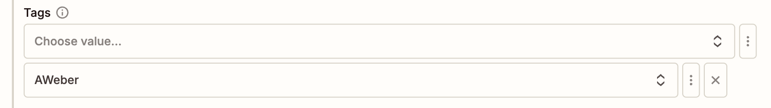 aweber tag selected in zapier