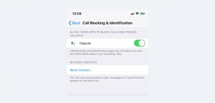 a screenshot of the call blocking and identification settings on an iphone .