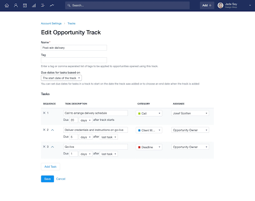 a screenshot of the edit opportunity track page