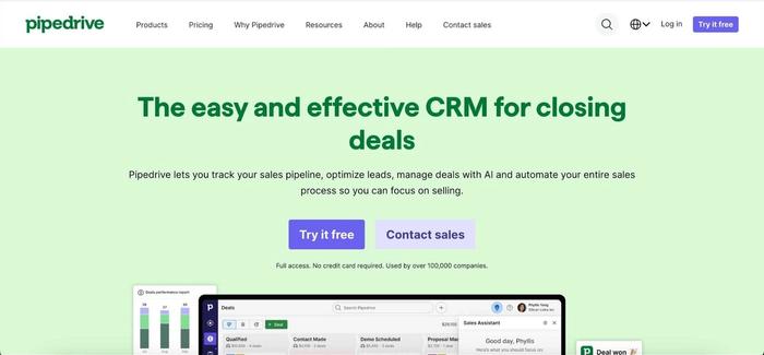Pipedrive homepage