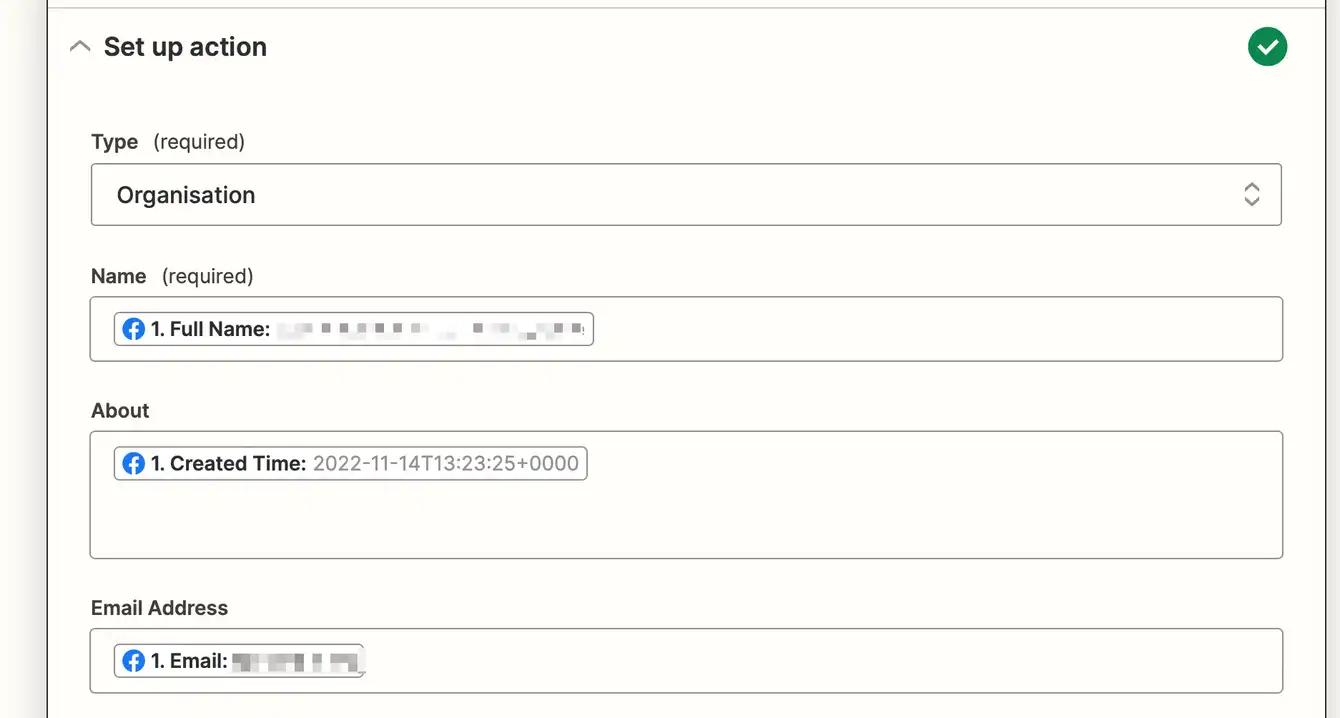 Capsule CRM dahsboard: setting up an action.