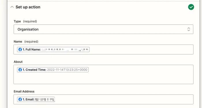 Capsule CRM dahsboard: setting up an action.