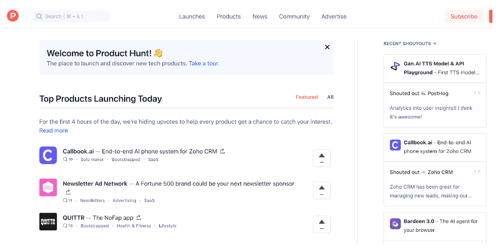 product hunt screenshot