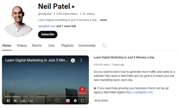 Neil Patel youtube channel