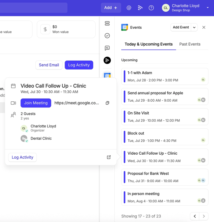 join meeting button when hovering on an event that has an associated zoom or google meet meeting link