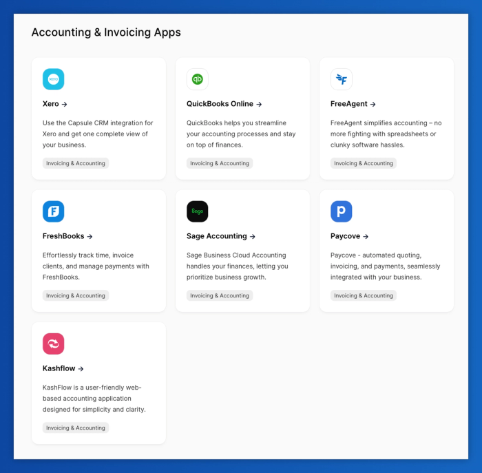 a screenshot of the accounting and invoicing apps page