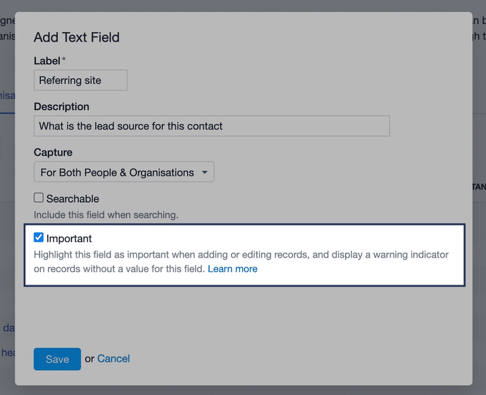 option to add important fields in account settings
