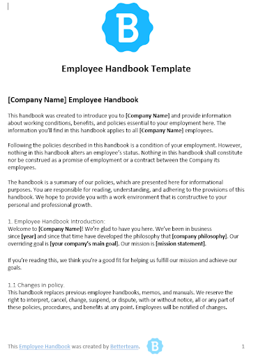 an employee handbook is created by betterteam