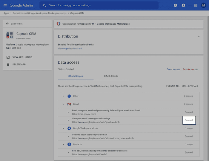 Google Workspace Marketplace scopes after
