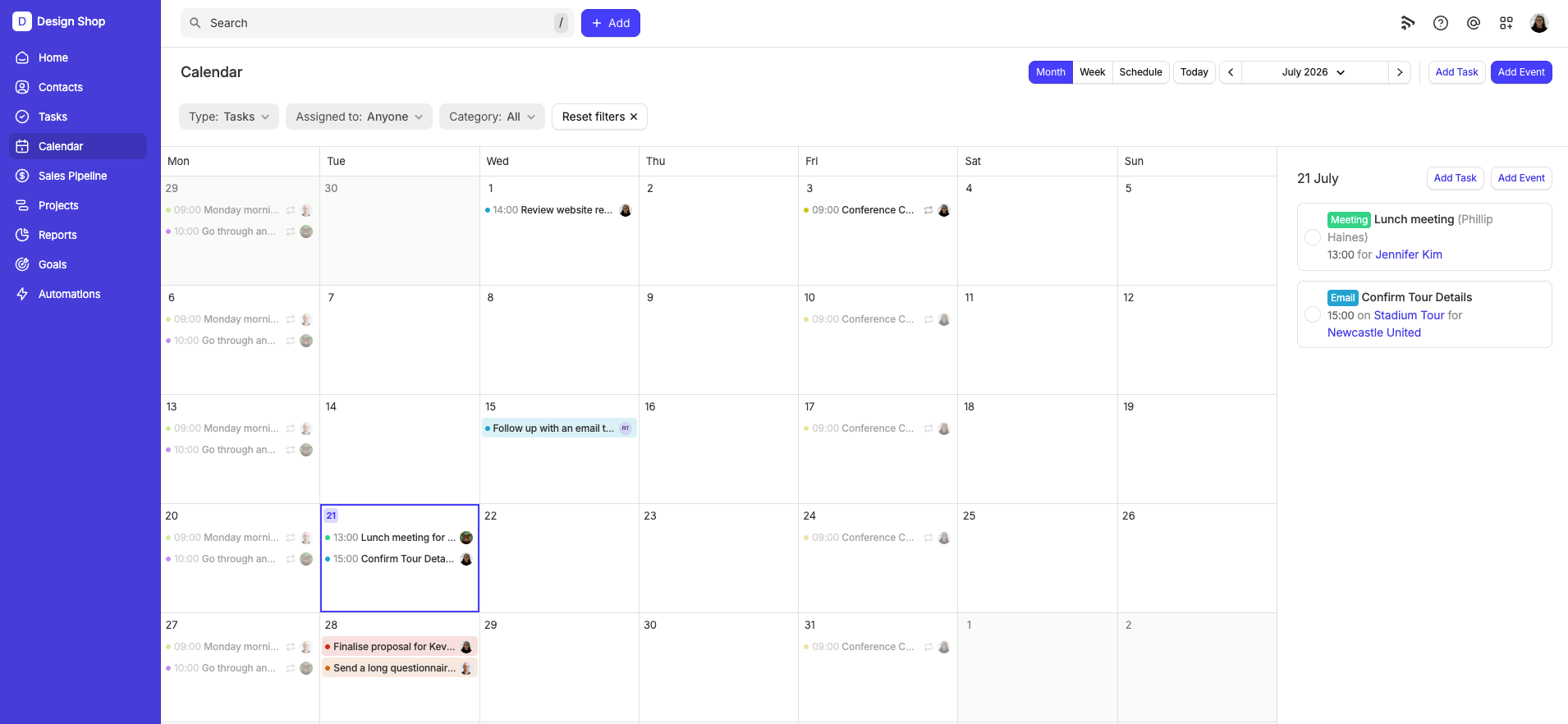 Día resaltado en la vista de calendario