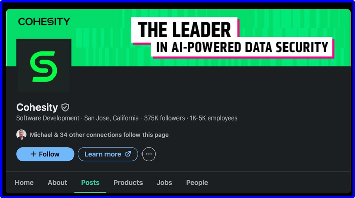 Cohesity homepage.