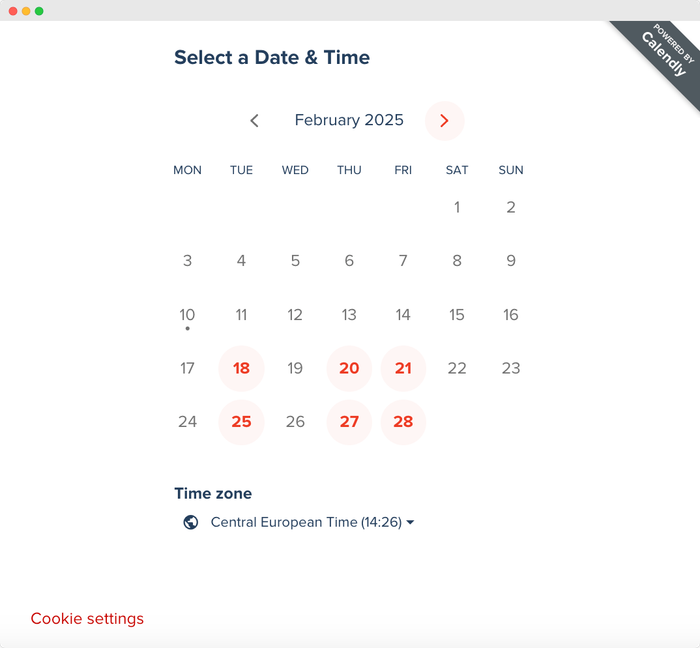A calendar shows the date and time for february 2025.