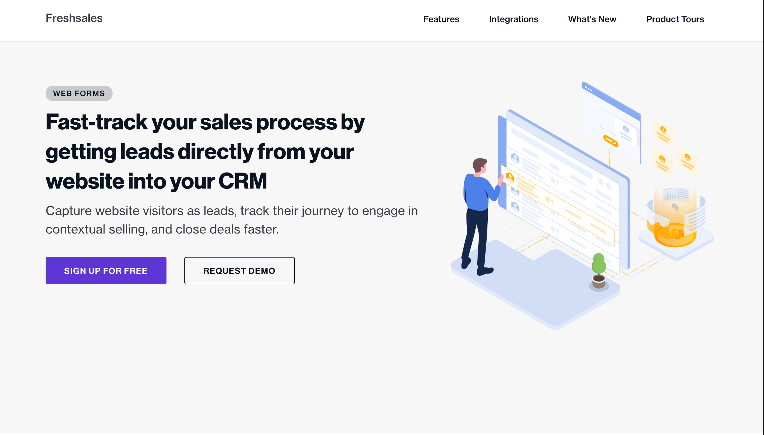 Screenshot of the web forms landing page by Freshsales