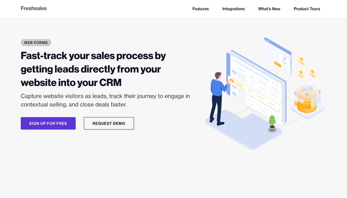 Screenshot of the web forms landing page by Freshsales