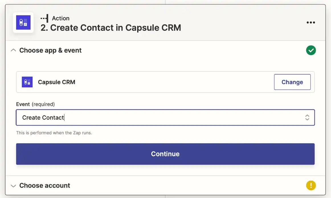 Creating an event in Capsule CRM.