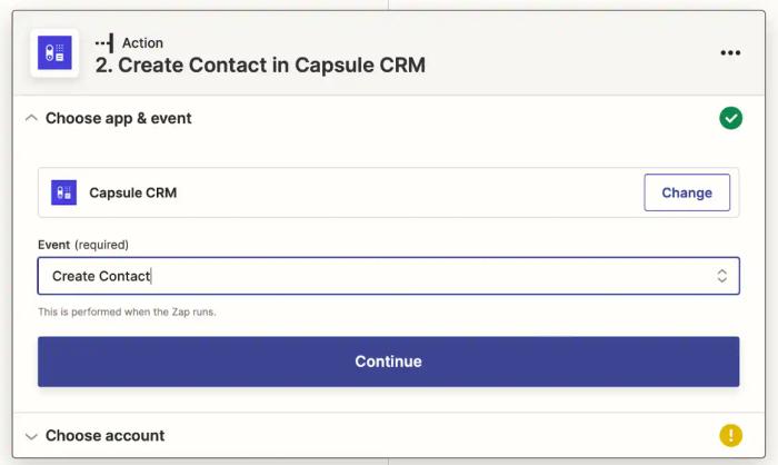 Creating an event in Capsule CRM.