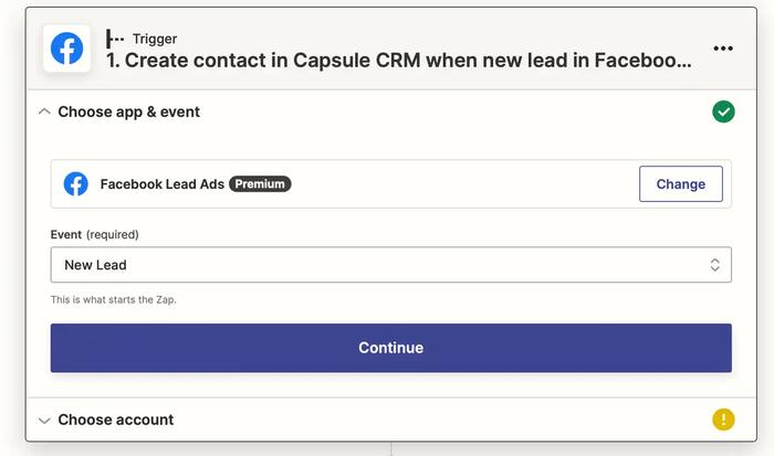 Creating contact in Capsule CRM when new lead in Facebook