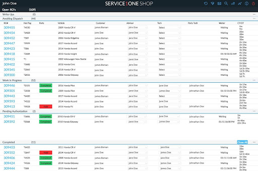 a screenshot of a service one shop dashboard