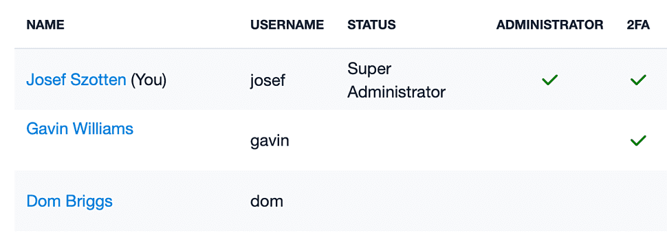 Lista de usuarios y verificación de si tienen 2FA