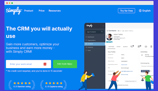 a simply product page that says the crm you will actually use