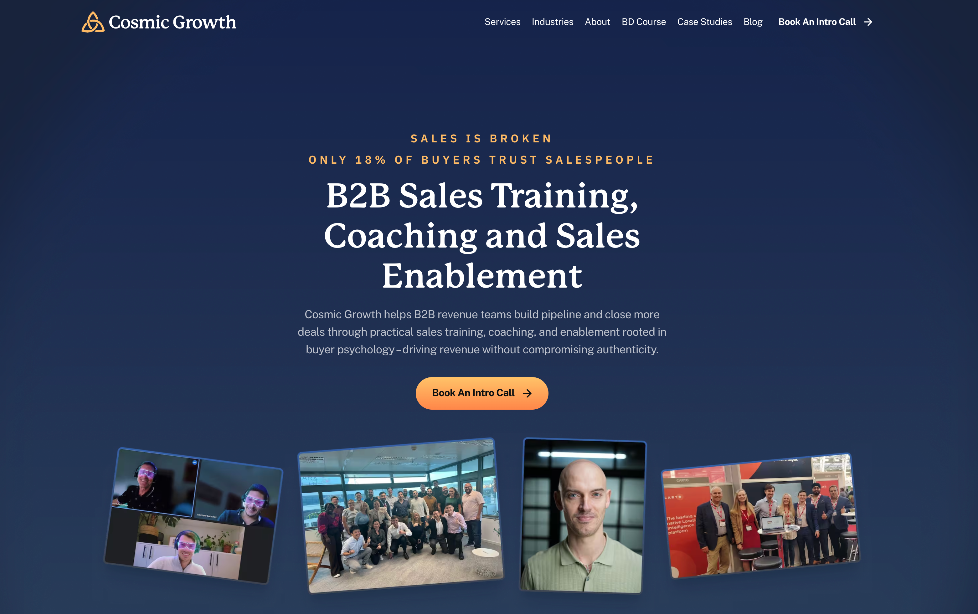 Cosmic Growth website homepage promoting B2B Sales Training, Coaching and Sales Enablement.