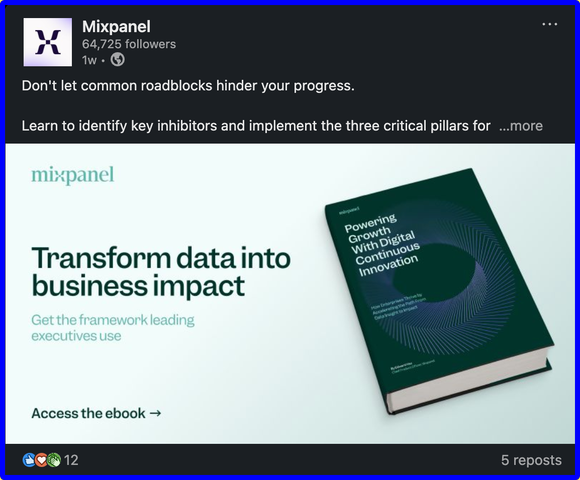 An advertisement for a book titled transform data into business impact.