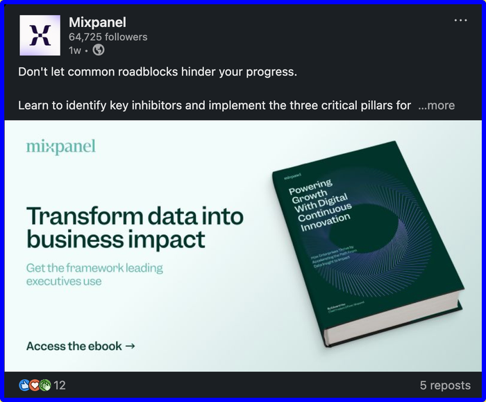 An advertisement for a book titled transform data into business impact.