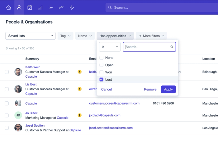 Screenshot of a dynamic list of lost opportunities due to time