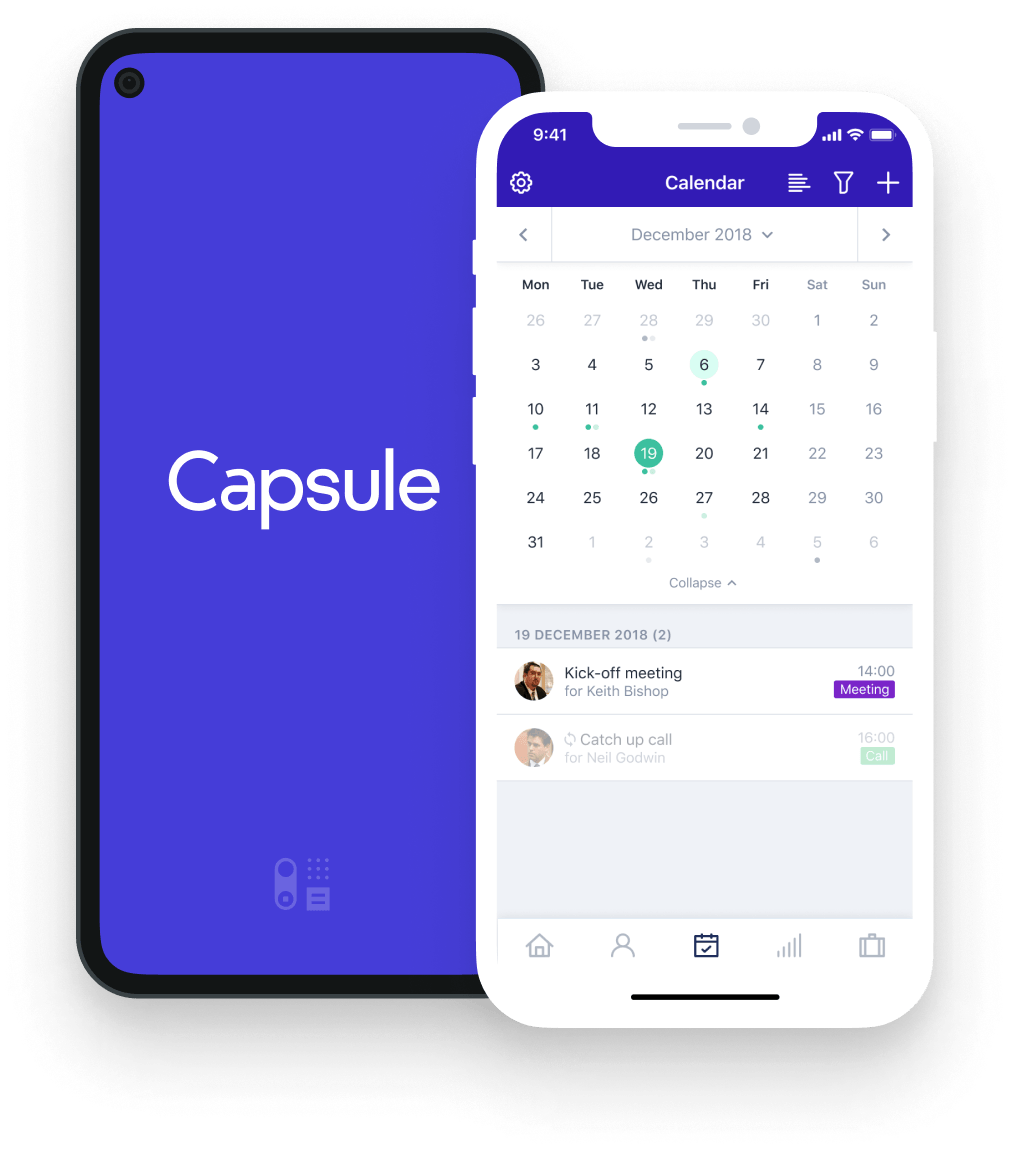 O calendário do Capsule exibido em um dispositivo móvel.