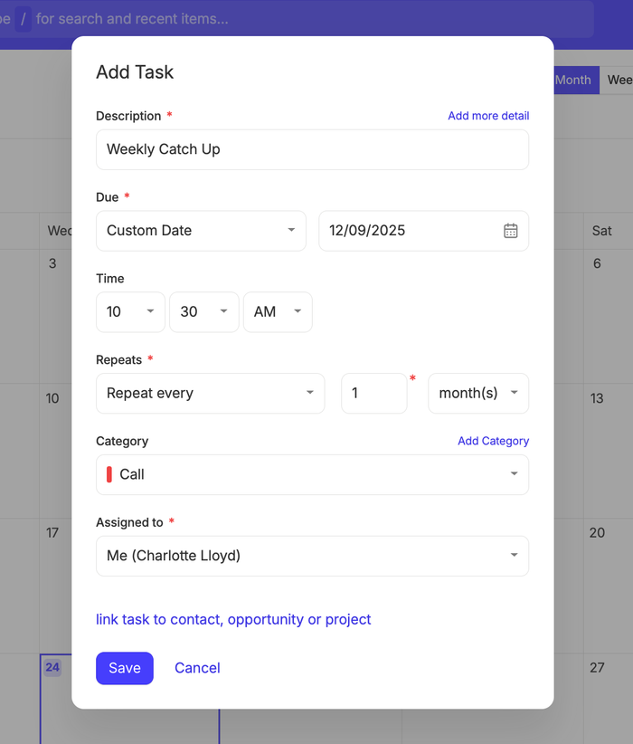 Set repeating rules for a task in Capsule
