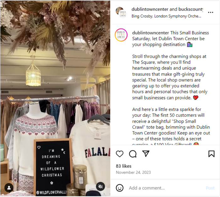 a social post about small business saturday celebration in dublin