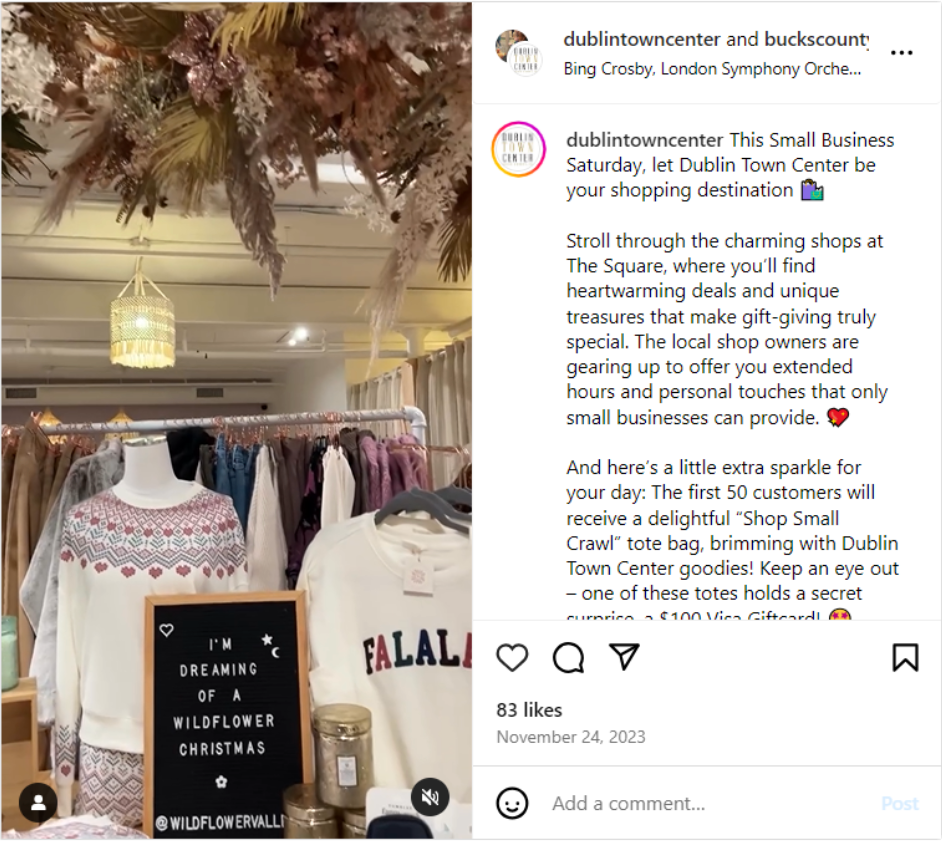 a social post about small business saturday celebration in dublin