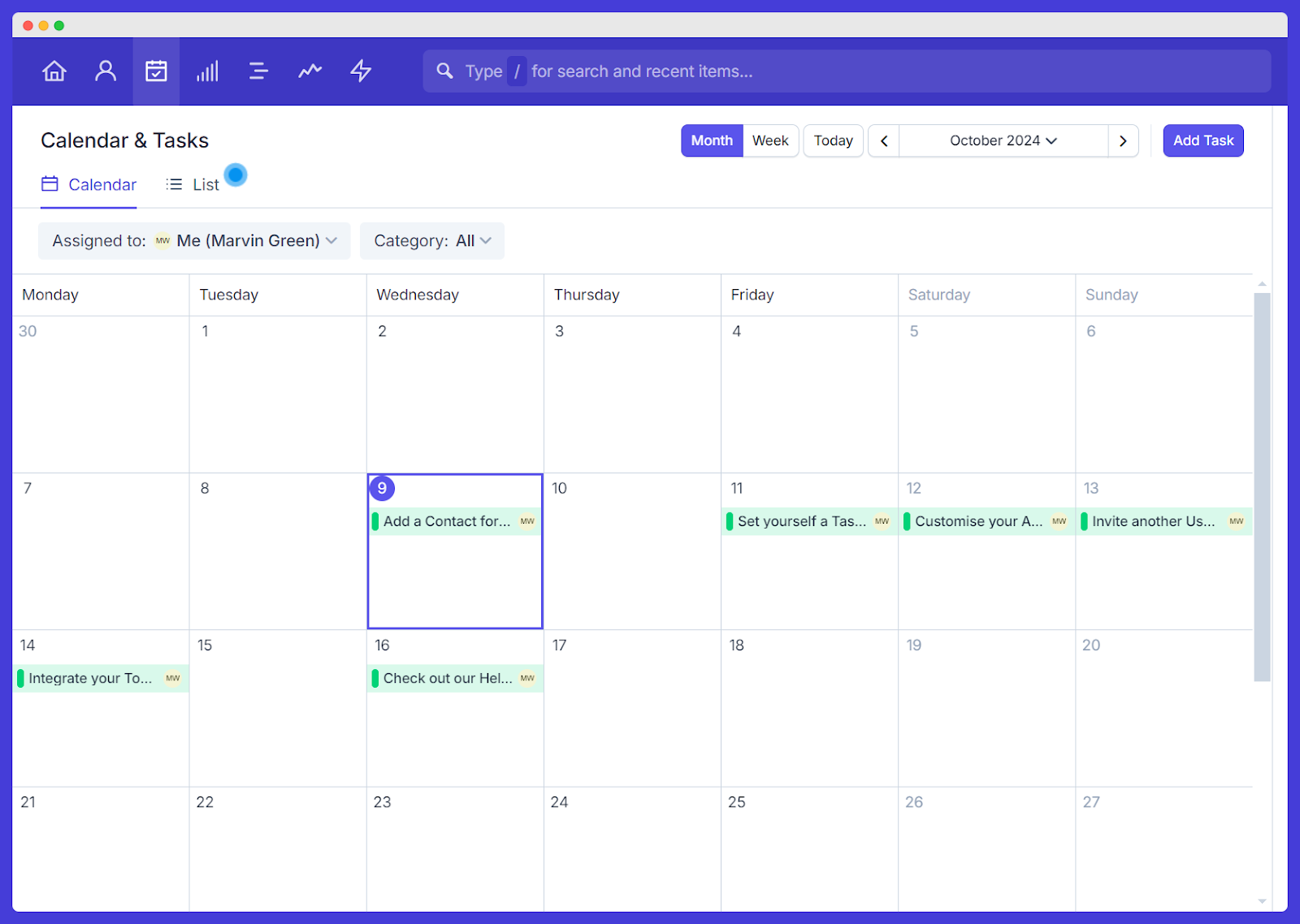 Capsule CRM calendar layout
