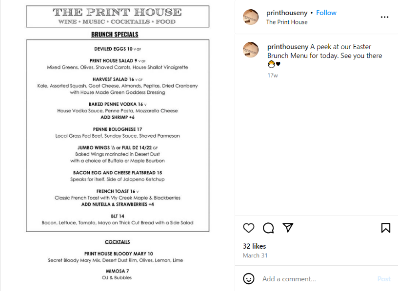 easter brunch menu
