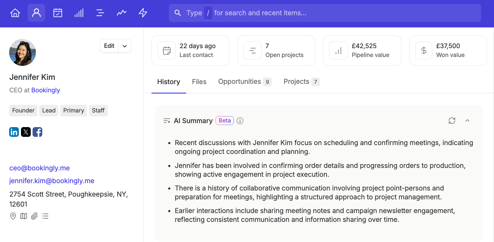 ejemplo de registro de contacto con resumen de IA generado