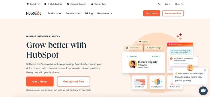 a screenshot of the hubspot website showing how to grow better with hubspot .