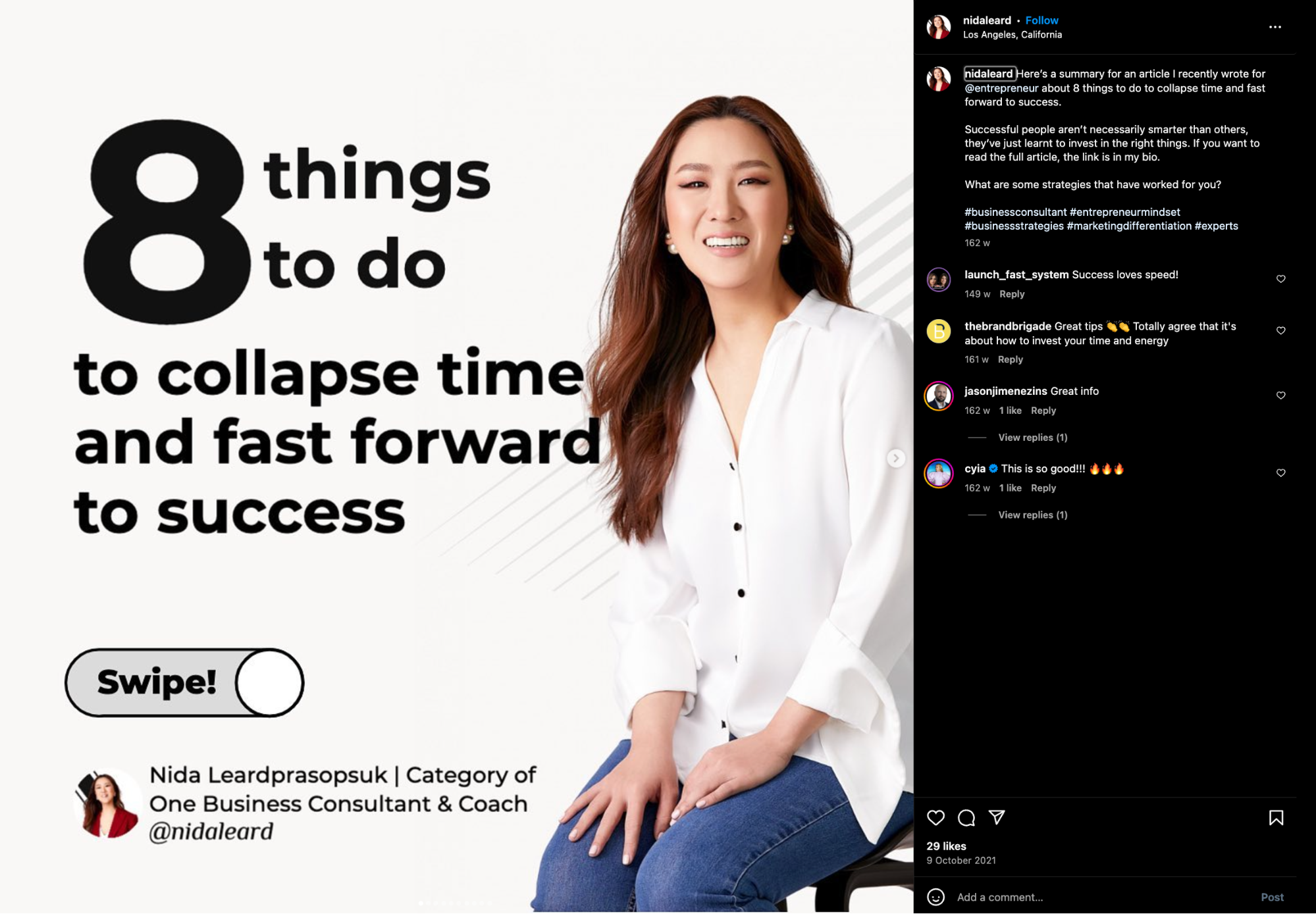 An Instagram post of Nida Leardprasopsuk.