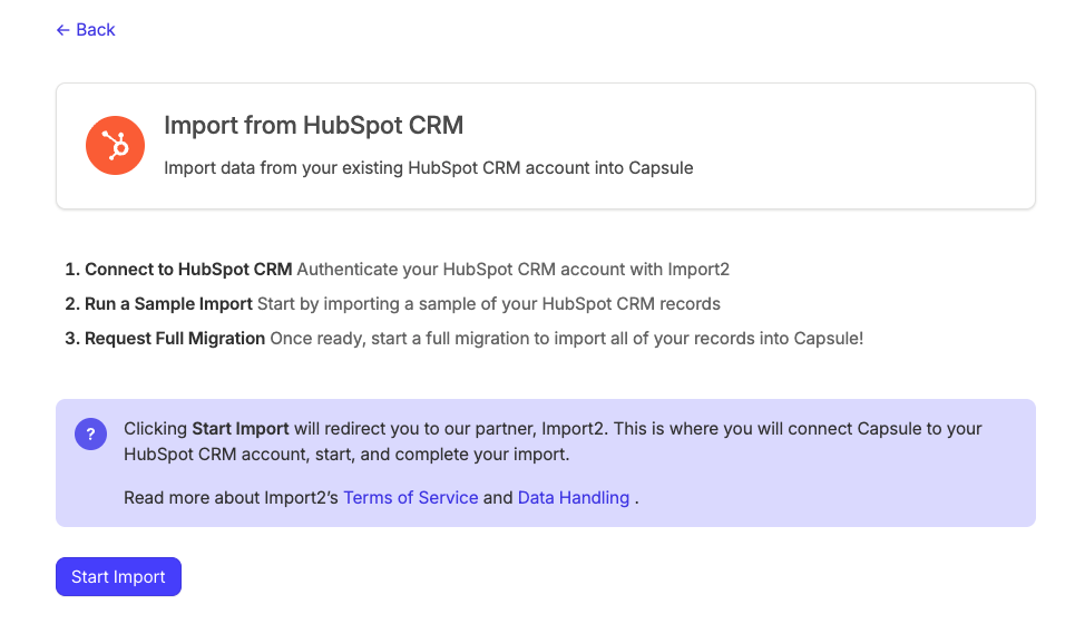 showing hubspot selected in capsule as source crm