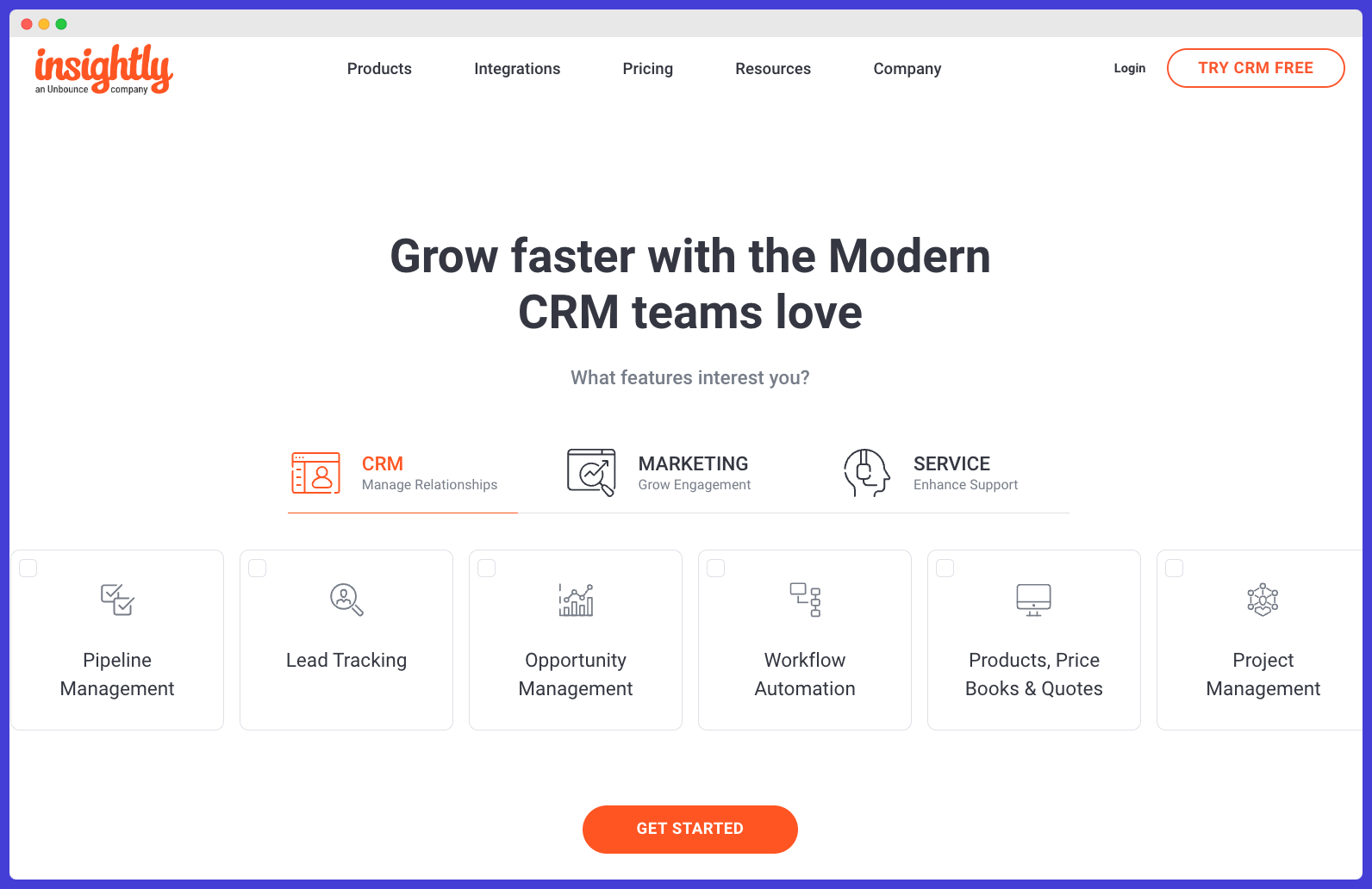 Insightly CRM's website.
